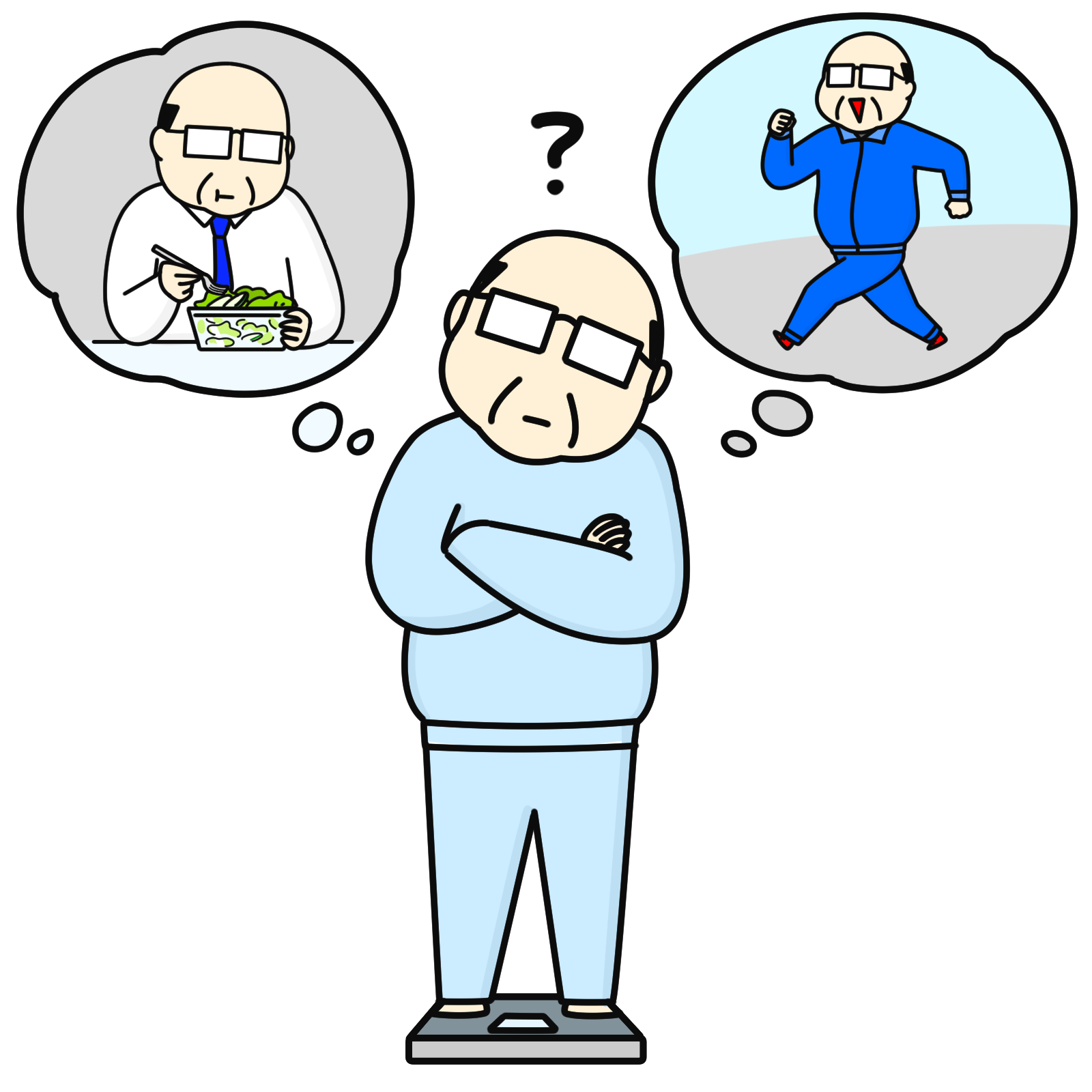 中年男性がダイエットについて悩んでいる